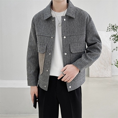 男新款呢子大衣秋冬妮子毛呢拼色宽松夹克外套A236-JK-5097-P135，男装夹克，电商A236