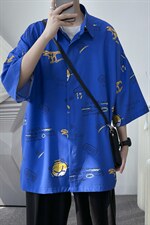 夏季新款满印动物字母短袖宽松衬衫A071-C37-P38，男装衬衫，电商A071