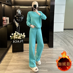 时尚洋气减龄加绒加厚卫衣阔腿裤套装图片