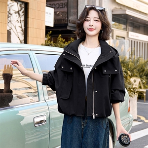连帽工装风衣夹克外套女2026春季宽松休闲秋装上衣短款小个子外套图片