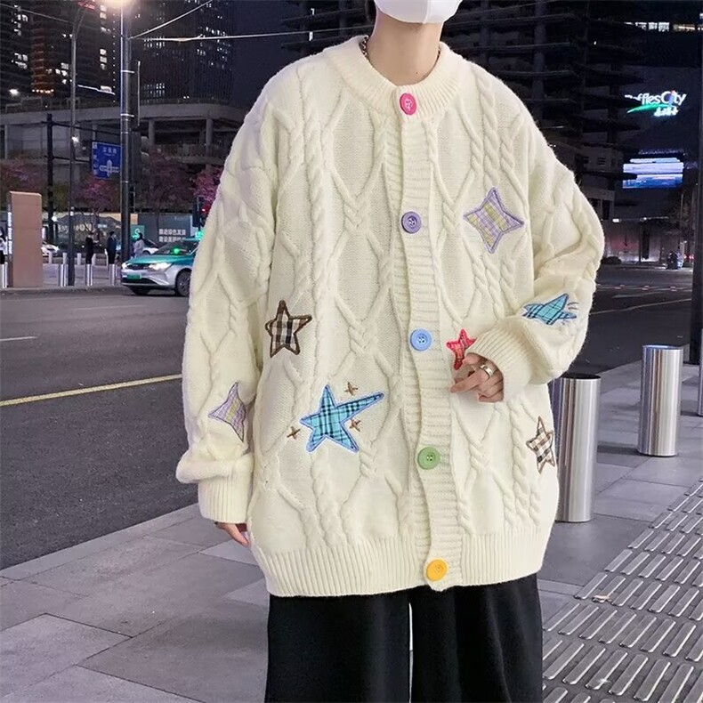 甜美白色针织毛衣外套开衫男女早初春秋穿搭小个子时尚毛衣MM238,男装针织衫/毛衣,星座506