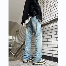 2024春季牛仔裤男韩版潮流拼接个性高街帅新款ins长裤RK1057-P48，男装牛仔裤，星座412-2