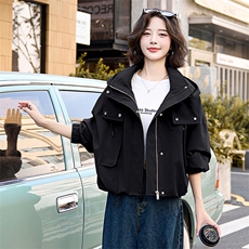 连帽工装风衣夹克外套女2025春季宽松休闲秋装上衣短款小个子外套，女装短外套，沁沁公主
