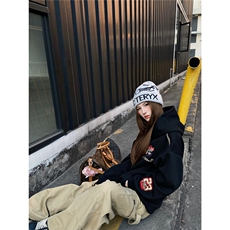网图刺绣徽章加绒连帽卫衣男女款小众设计感百搭卫衣YY835-P60，男装卫衣，电商C216