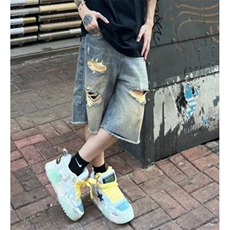 街头破洞牛仔短裤男夏季水洗做旧vintage裤子设计毛边五分裤NG20，男装牛仔裤，星座1116A（原606A-3）