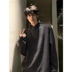 小香风鱼骨纹斜拉链卫衣男款秋冬新款重磅内搭长袖高级感立领外套图片