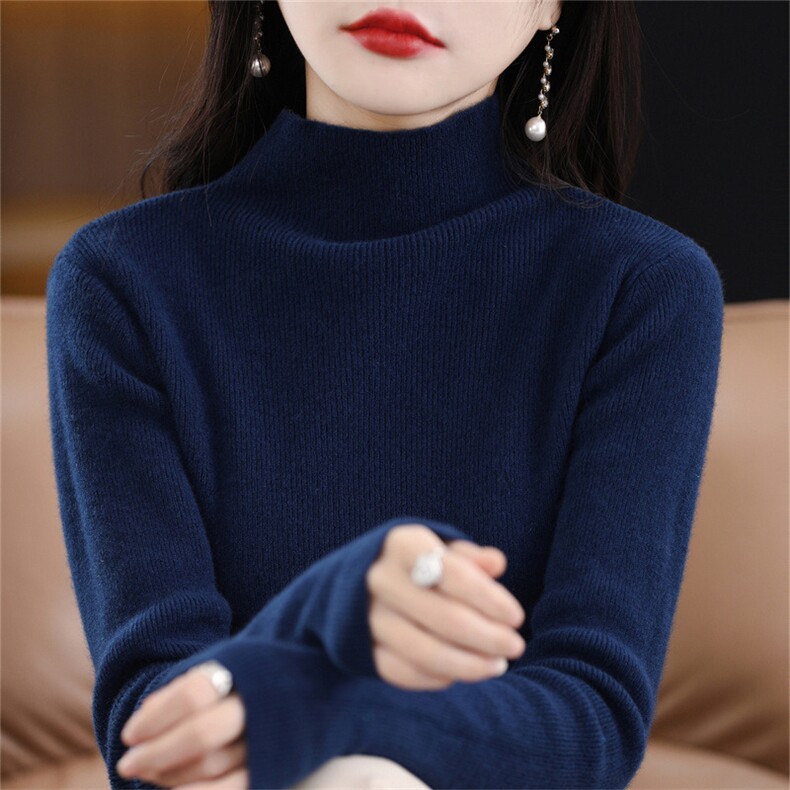 半高领长袖毛衣女秋冬新中领保暖打底针织衫短款纯色简约百搭毛衫,针织衫/毛衣,暖姿羊绒