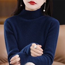 半高领长袖毛衣女秋冬新中领保暖打底针织衫短款纯色简约百搭毛衫，女装针织衫/毛衣，暖姿羊绒