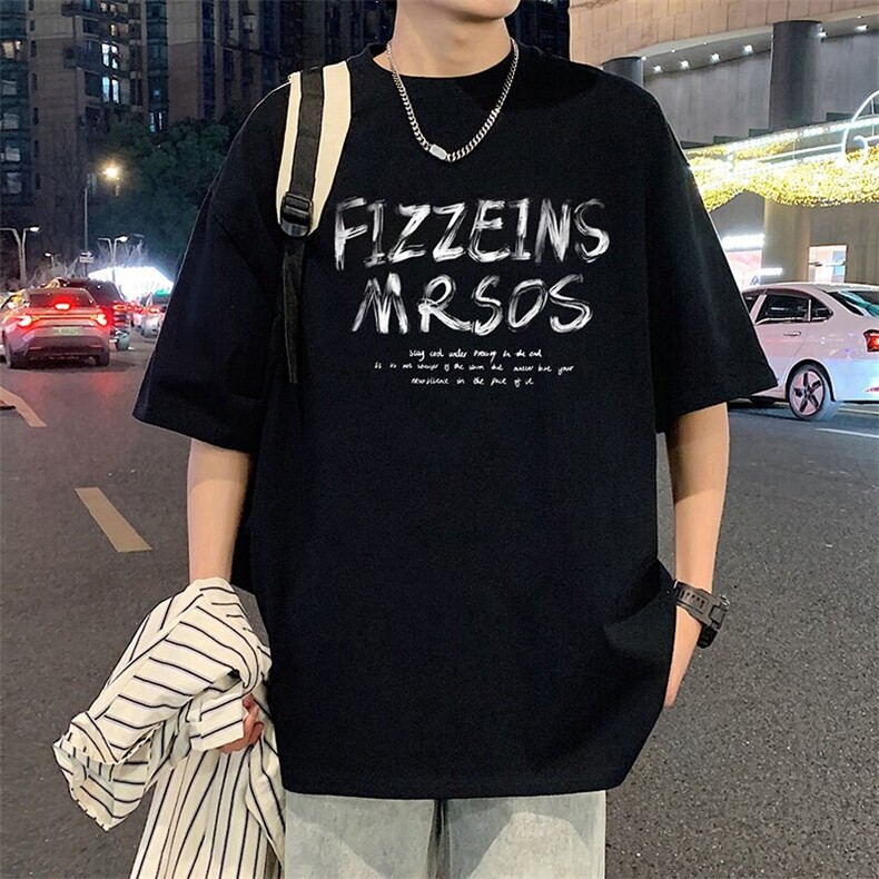 T853大码宽松纯棉运动圆领体恤衫oversize短袖T恤男重磅T图片
