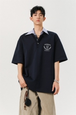 1假两件衬衫领POLO衫M-5XL大码潮流休闲短袖T恤DX78040特P48控78，男装T恤，星座226-2
