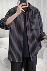 C2037/P35夏季条纹工装短袖衬衣男士宽松衬衫五分袖潮大码上衣男，男装衬衫，电商A141