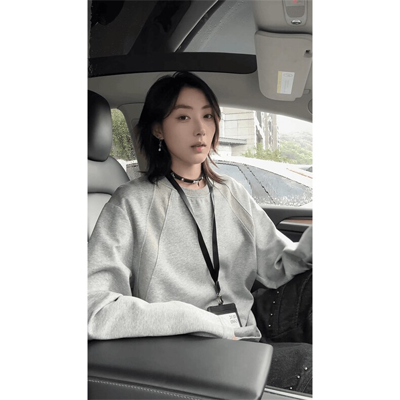 抖音得物品质26春装美式高街曼巴棉螺纹拼接卫衣圆领长袖T恤YT164，男装T恤，电商A486-1