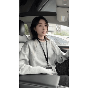 抖音得物品质26春装美式高街曼巴棉螺纹拼接卫衣圆领长袖T恤YT164,男装T恤,电商A486-1
