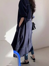 2025夏季新款宽松赫本风腰带大码中长款连衣裙女，女装连衣裙，织己羊绒