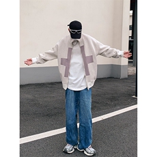 B221美式ins高街小众宽松三条杠运动牛仔裤LK23130-P60控78，男装牛仔裤，电商B221