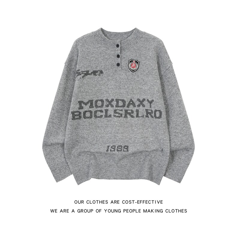 冬季新款字母印花针织衫潮流宽松加厚保暖毛衣，男装针织衫/毛衣，星座410-7