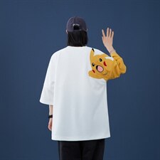 短袖男宽松T恤男百搭港风皮卡丘卡通刺绣中性日系潮DT2003P30，男装T恤，星座1016-1（原电商B408-1）