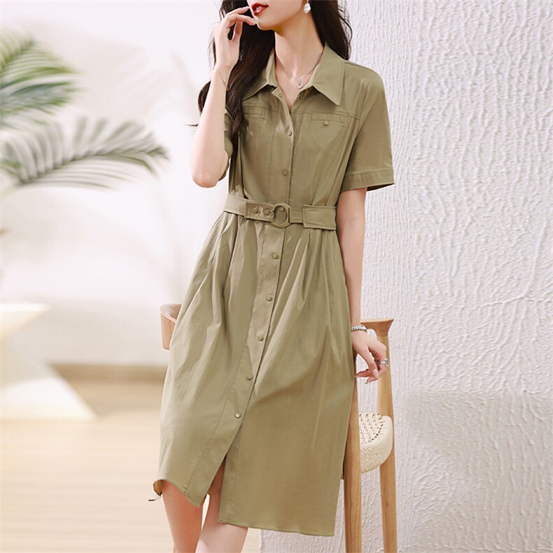 专柜价699【迪】纯色气质收腰显瘦连衣裙品牌撤柜25夏短袖裙子女，女装连衣裙，曼沙奕珂