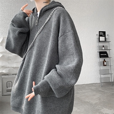 8XL-M毛衣男特大码宽松潮牌慵懒风痞帅连帽套头针织衫MY1509/P75，男装针织衫/毛衣，电商B238