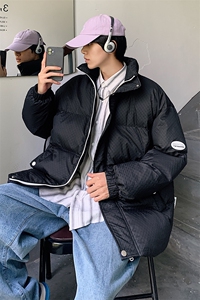 新款男百搭设计感纯色情侣港风棉衣M067-P95控158图片