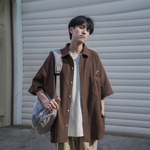 男女装盐系宽松ins学生短袖T恤B225-C6064-P60-X75-刺绣衬衫-全棉图片