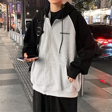 秋冬美式ins潮牌拼色开衫连帽卫衣套头ins气质休闲外套WB328-P38，女装短外套，星座412-3