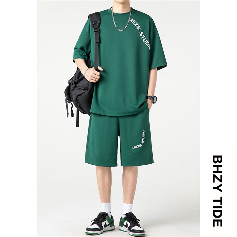 抖音品质2023夏季港风日系宽松大码休闲运动套装XZ80030-P70,男装休闲套装,电商A042