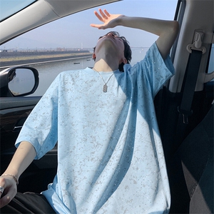 得物抖音二开 240克纯棉美式做旧扎染烫钻满天星工艺短袖T恤图片