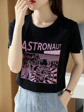 夏季丝光棉t恤女2024新款短款高支纯棉白色短袖绣花潮流烫钻百搭，女装T恤，元素羊绒