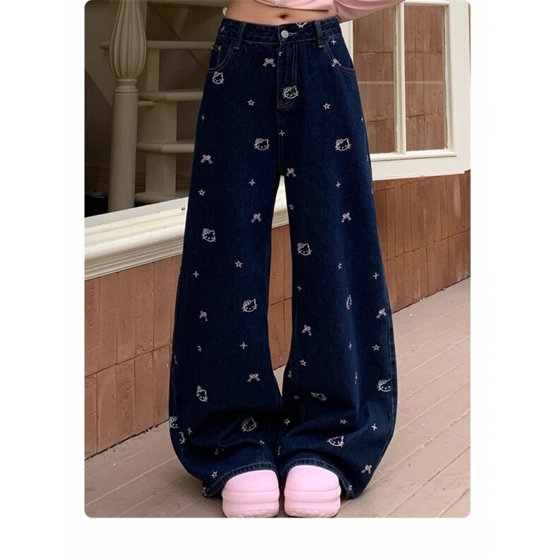 AK2199-P60新款蝴蝶结可爱卡通刺绣阔腿高腰牛仔裤，女装休闲裤，星座617A-2