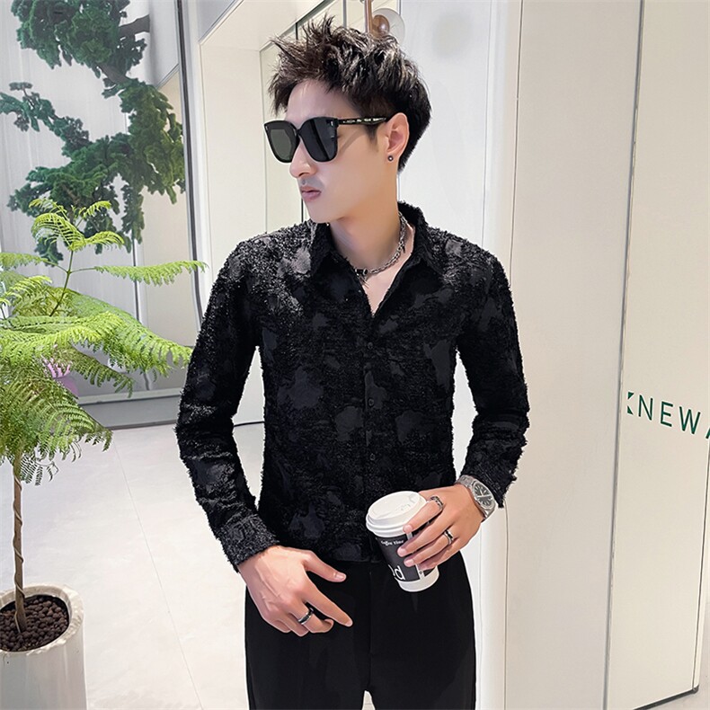 2024秋季男士工艺款纯色长袖衬衫男痞帅修身衬衣301A-1/H508/P55图片