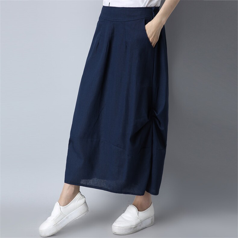 简约百搭棉麻纯色文艺半身裙2025年夏季潮流舒适,女装半身裙,风姿绰