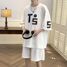 夏上新青少年毛巾绣时尚半袖套装运动短裤T恤男女6635-P60控价88，男装T恤，电商A441-1