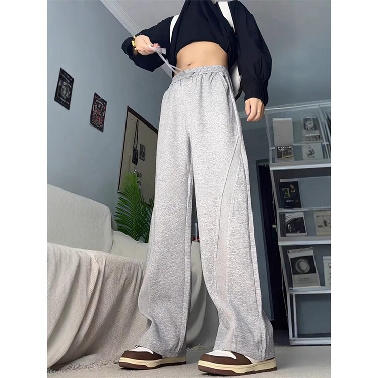 阔腿裤女2026年新款松紧腰大码秋冬直筒慵懒休闲不显胯宽运动长裤,女装休闲裤,星座218-8