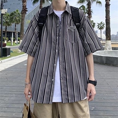 复古冰丝条纹短袖衬衫HC84P30，男装衬衫，星座1116-2
