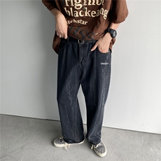 2024夏秋75棉港风男美式宽松直筒牛仔裤休闲裤K1261P55，男装牛仔裤，星座225-5