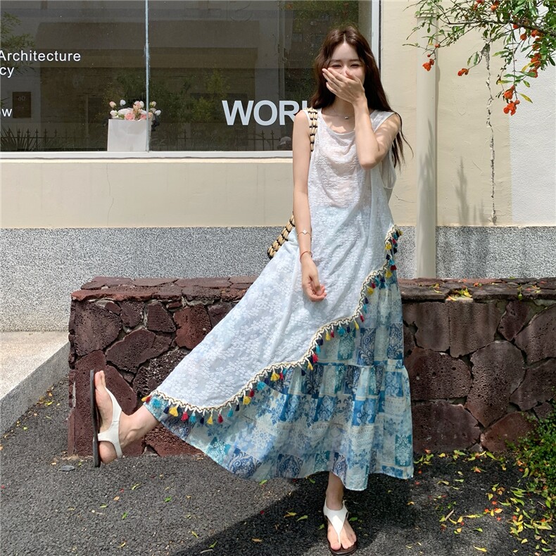 夏日旅游出行穿搭度假风套装裙女2025新款不规则蕾丝罩衫两件套裙,女装套装/套裙,2C232