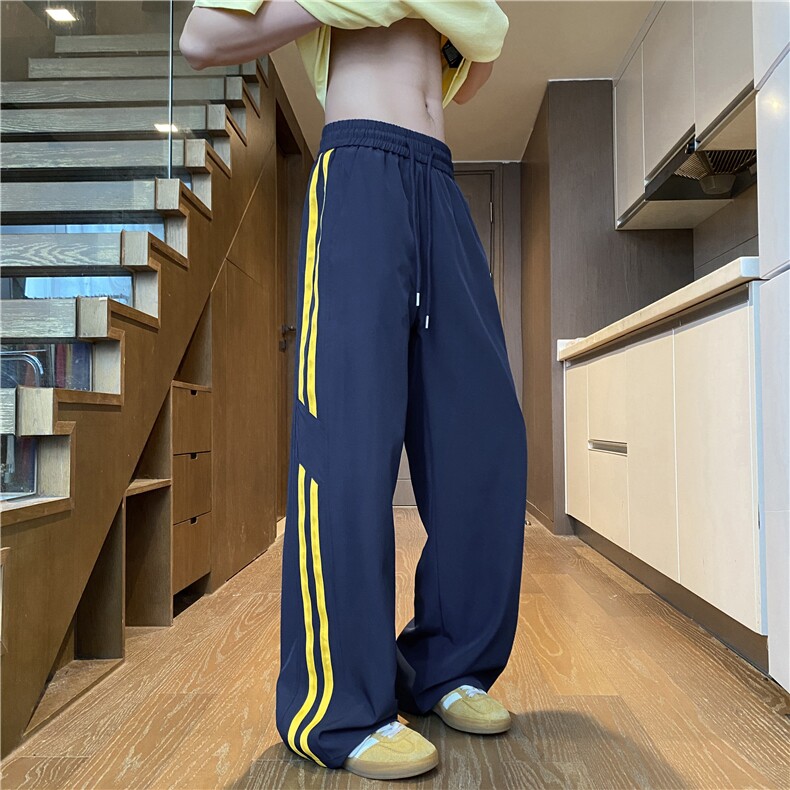 2025夏季新款撞色条纹设计宽松休闲冰丝裤B315-K25697-特p30控58,男装休闲裤,电商B315