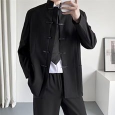 新中式中山西装外套男秋季黑色高级感休闲风小西服唐装XZ26P65，男装夹克，星座1116-2