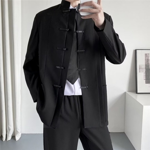 新中式中山西装外套男秋季黑色高级感休闲风小西服唐装XZ26 P65图片