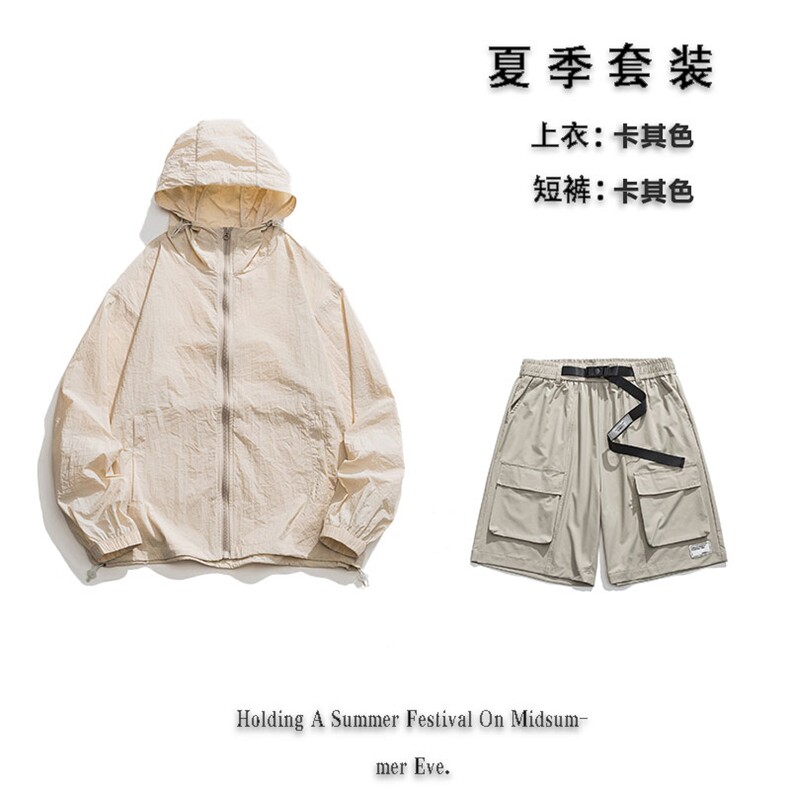夏日户外UPF50+防晒衣潮流短裤情侣款套装FSY3203+K2332-P80,男装休闲套装,电商A128