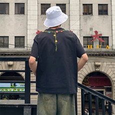 万针全刺绣工艺抖音得物高品质260克重磅纯棉双纱美式高街短袖T恤，男装T恤，电商A486-1
