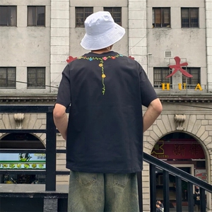 万针全刺绣工艺抖音得物高品质260克重磅纯棉双纱美式高街短袖T恤图片