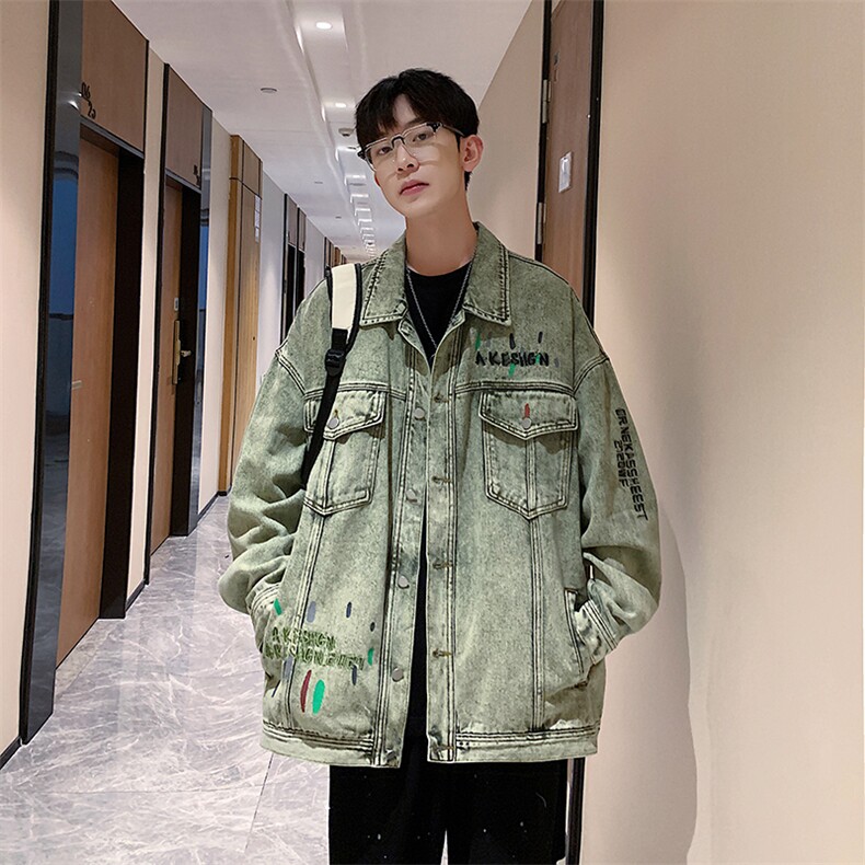 水洗做旧牛仔衣复古刺绣牛仔夹克泼墨宽松秋季外套男JK858-P80,男装夹克,星座1103-3
