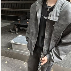 外套男春季做旧高级感皮衣春秋美式复古设计感小众夹克LW1944-p77，男装夹克，星座1008