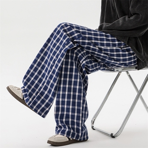 8XL-M  加绒加厚复古格子休闲裤男宽松慵懒风拖地裤K9112P58控78图片