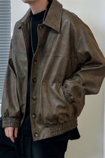 2025春现货新款绣花皮衣外套男潮牌宽松休闲夹克A351-AP2538-P105，男装夹克，电商A351