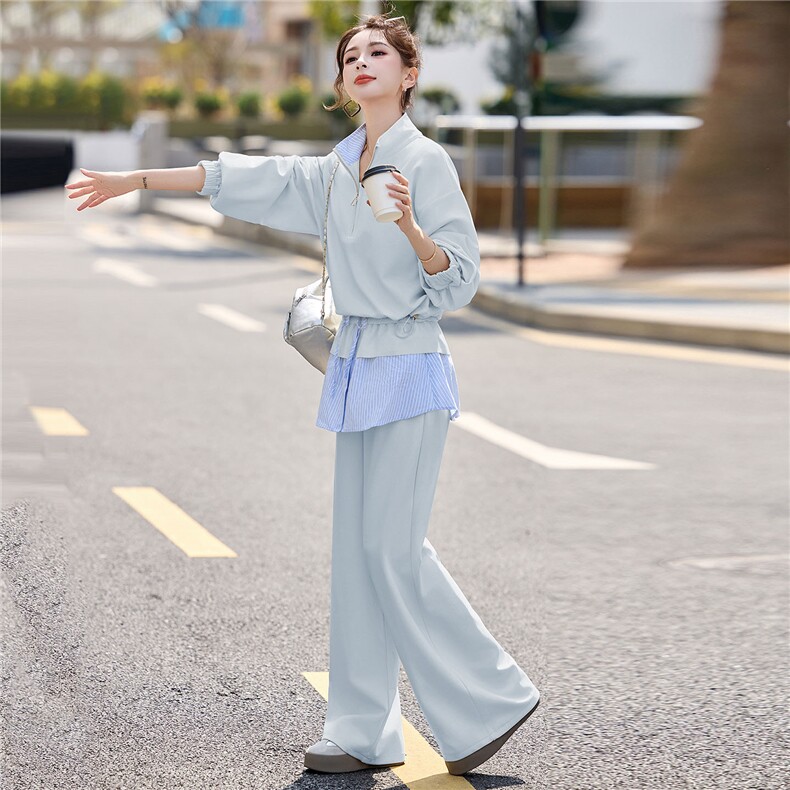 立领外套阔腿裤休闲运动套装女春季2026新款设计感气质穿搭两件套,女装套装/套裙,浙宝029