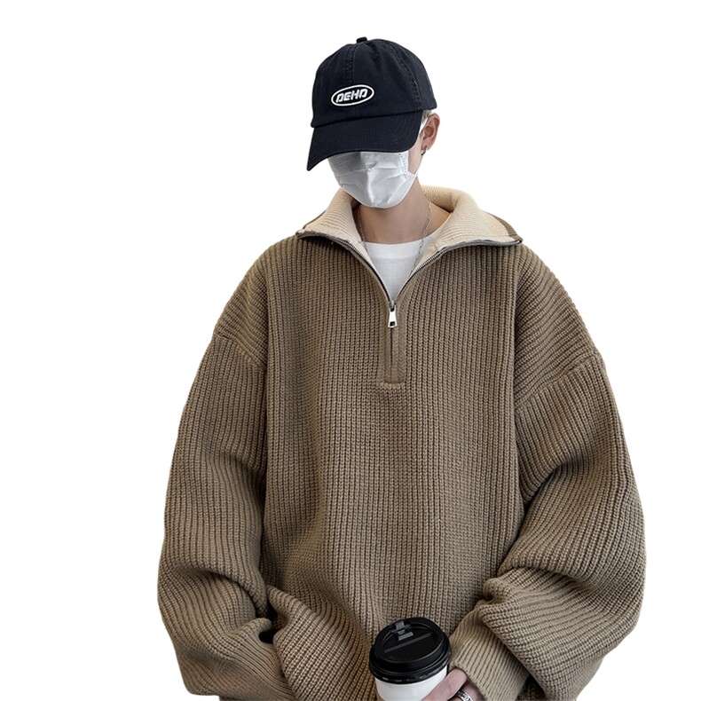 抖音直播！半高领拉链套头针织毛衣男外套男XH13-p55,男装针织衫/毛衣,电商B367