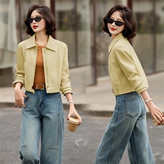 修身型法式短款常规春季秋季皮衣宽松显瘦百搭皮夹克春秋小个子，女装皮衣，潮流依族